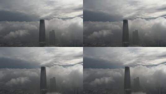 云雾中的东莞第一高楼高清在线视频素材下载