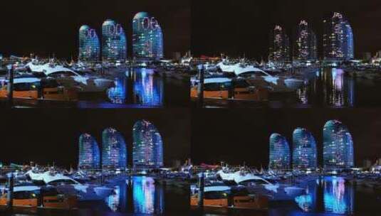 三亚国际游轮港夜景-2高清在线视频素材下载