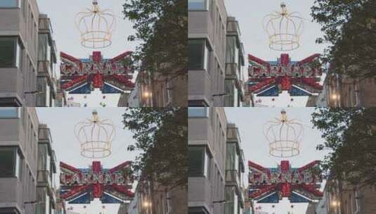 伦敦英国卡纳比街上方圣诞装饰品特写高清在线视频素材下载