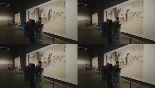 参观山东美术馆油画展画展亲子画展高清在线视频素材下载
