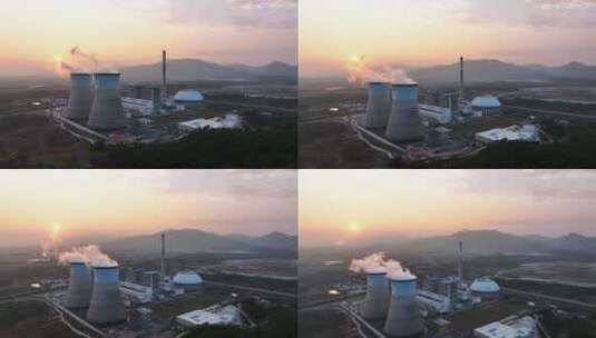 夕阳下的火力发电站高清在线视频素材下载