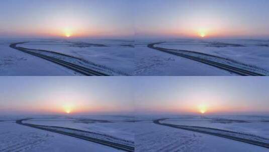 航拍4K雪域草原之路日出高清在线视频素材下载