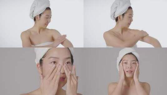 美女护肤擦护肤品 身体护理高清在线视频素材下载