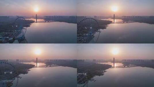 蠡湖大桥日出航拍延时高清在线视频素材下载