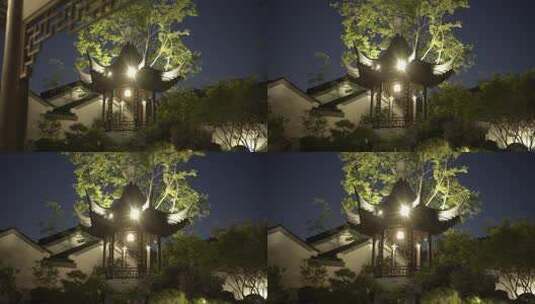 传统中式建筑凉亭晚上夜景高清在线视频素材下载