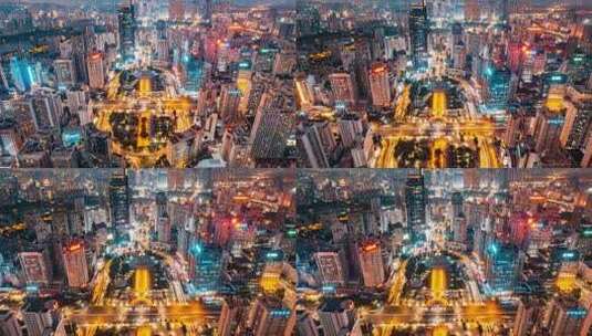 中国广西南宁金湖广场夜景延时航拍高清在线视频素材下载