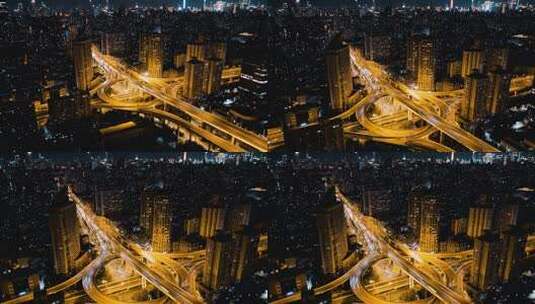 鲁班路高架夜景航拍高清在线视频素材下载