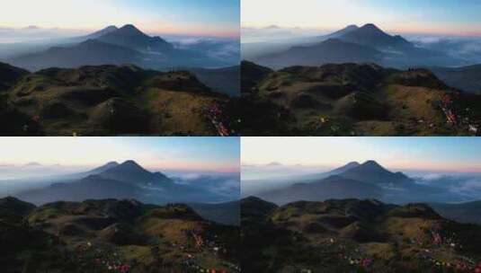 美丽山峰的鸟瞰图Prau Dieng高清在线视频素材下载