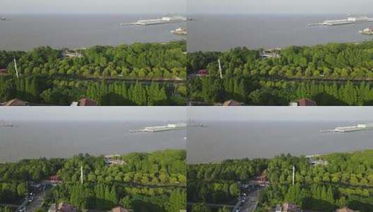 上海宝山滨江公园4K航拍原素材高清在线视频素材下载