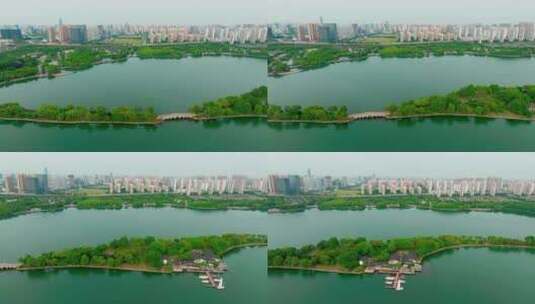 航拍城市中的湖泊高清在线视频素材下载