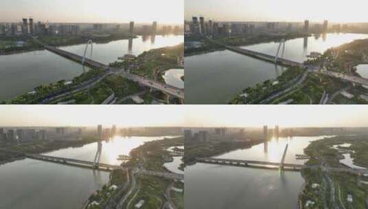 （4k）西安浐灞彩虹桥航拍高清在线视频素材下载