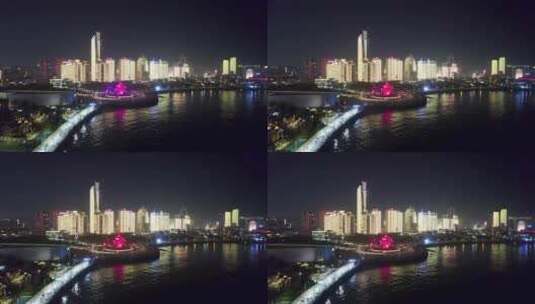 青岛五四广场商务区夜景航拍高清在线视频素材下载