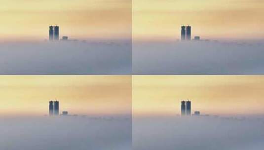 张江双子塔 上海晨雾城市建筑高清在线视频素材下载