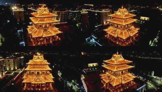 航拍桂林地标建筑逍遥楼灯光夜景古迹高清在线视频素材下载