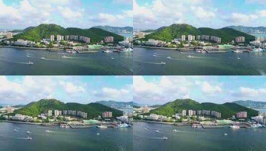 航拍海南三亚三亚湾暑假假期船港万艇出海高清在线视频素材下载