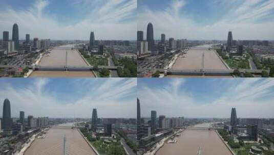 浙江宁波甬江两岸高楼建筑航拍高清在线视频素材下载
