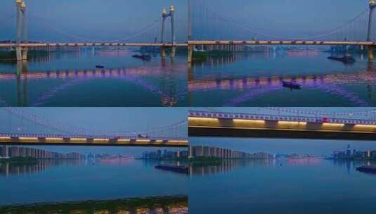 4K长沙三汊矶大桥晚霞夜景航拍高清在线视频素材下载