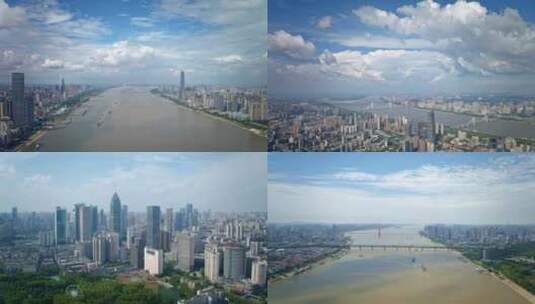 航拍延时摄影武汉全景武汉长江大桥高清在线视频素材下载