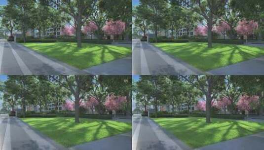 现代小区绿化园林三维动画高清在线视频素材下载