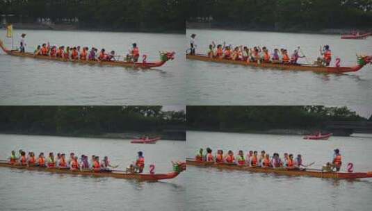 上海东方绿舟端午划龙舟比赛高清在线视频素材下载