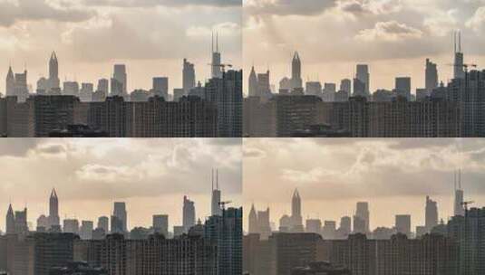 中国上海城市建筑丁达尔光线白云延时高清在线视频素材下载