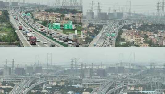 长焦航拍广州节假日交通堵塞高清在线视频素材下载