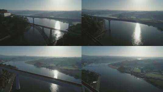 飞越波尔图的桥梁和杜罗河高清在线视频素材下载