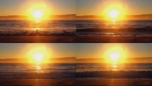 夕阳日出傍晚 海浪 沙滩 海上日出 海上夕阳高清在线视频素材下载