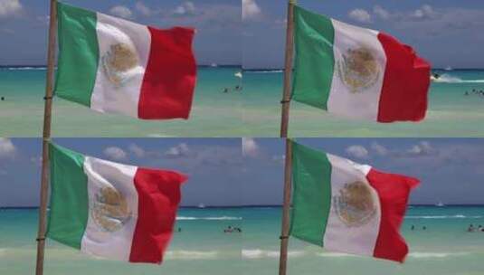 墨西哥国旗在海滩上飘扬高清在线视频素材下载