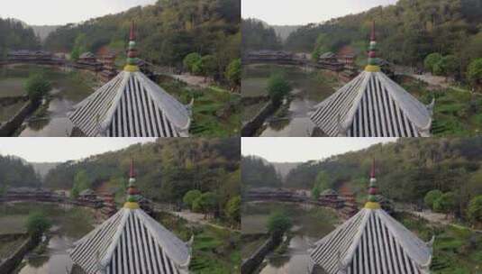 风雨桥顶航拍高清在线视频素材下载