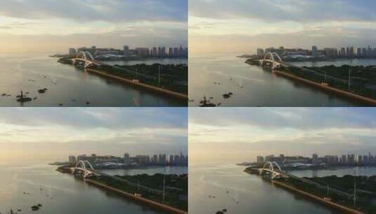 日出时刻航拍五缘湾大桥宣传片高清在线视频素材下载