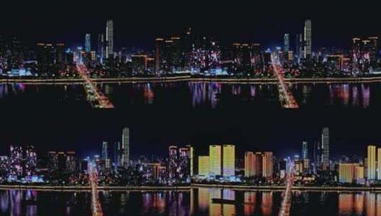 湖南长沙万达广场国金中心五一商圈夜景航拍高清在线视频素材下载