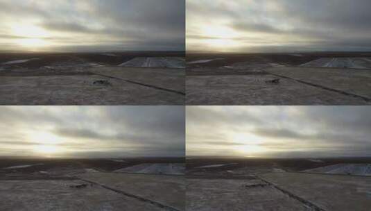 日落时分冰岛农田上的小马群高清在线视频素材下载