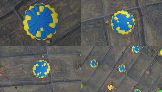 航拍太原稻田公园热气球群垂直上升高清在线视频素材下载