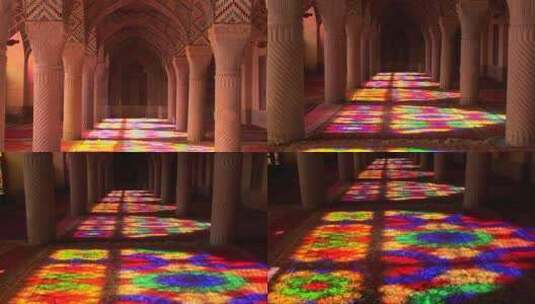 阳光透过彩色玻璃窗照在地毯上高清在线视频素材下载