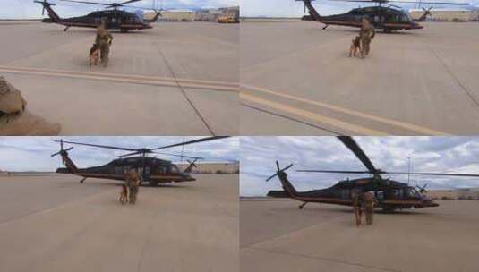 巡逻队成员带警犬走上直升机高清在线视频素材下载