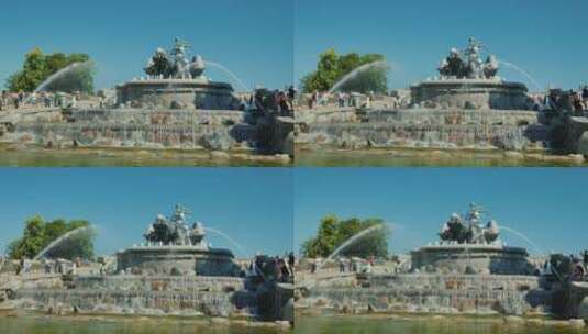 港口旁的喷泉雕塑高清在线视频素材下载
