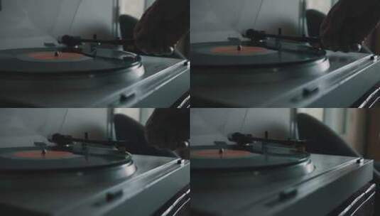 男人使用复古唱片机高清在线视频素材下载