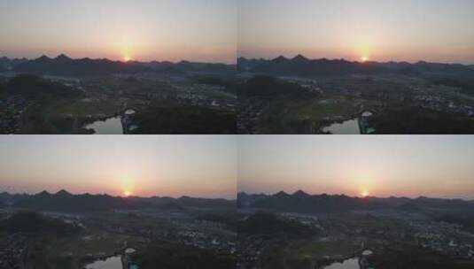 航拍夕阳落日城市剪影高清在线视频素材下载