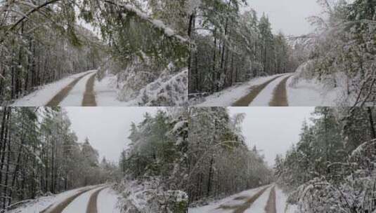 大兴安岭森林公路雪凇春雪景观高清在线视频素材下载