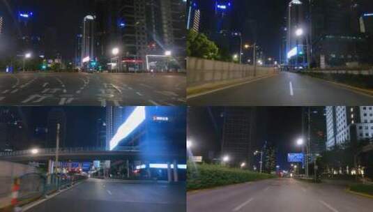 上海封城中空旷街边夜景道路高清在线视频素材下载