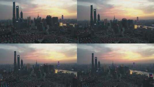 上海城市航拍火烧云平流雾高清在线视频素材下载