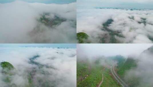 4k航拍清晨云雾下的高速素材高清在线视频素材下载