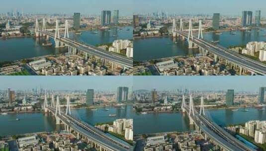 广州城市地标海珠番禺区桥梁洛溪大桥光影高清在线视频素材下载