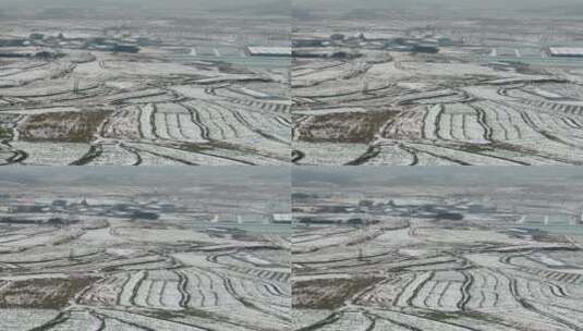 冬天农田雪景竖屏航拍高清在线视频素材下载