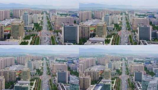 航拍衢州市区道路和现代城市建筑高清在线视频素材下载