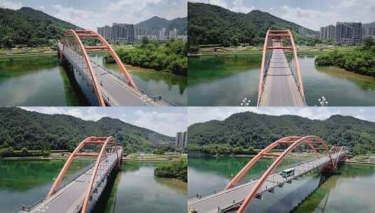 航拍杭州建德新安江彩虹桥高清在线视频素材下载