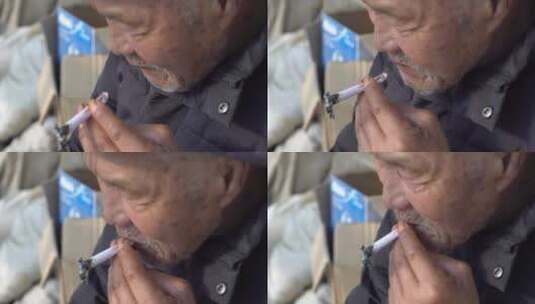 老人抽烟特写高清在线视频素材下载
