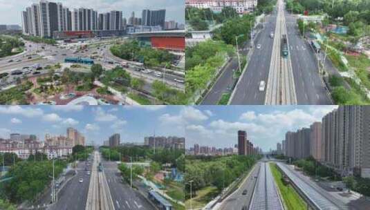 4K航拍沈阳城市发展轻轨地铁浑南交通高清在线视频素材下载