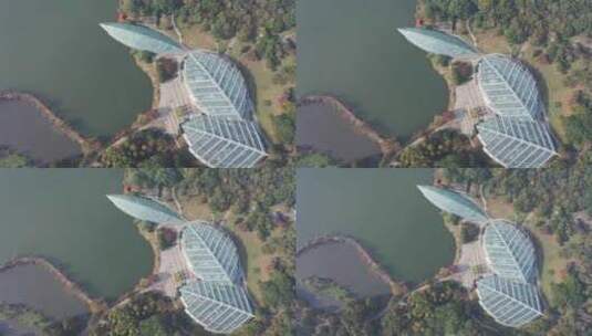 航拍南京植物园温室建筑高清在线视频素材下载